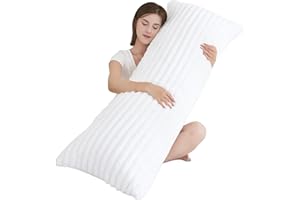 Memfydu Full Body Pillow with Fluffy Stripe Faux Fur Removable Cover, Long Bed Pillow Adult 20x54 Inches for Side Sleeper and Pregnancy, White.