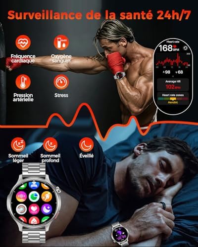Montre Connectée Homme 1,52", Batterie 1000 mAh, Appels Bluetooth