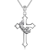 Teioa Sterling Silver Crown Cross Pendant Necklace – Vintage Christian Jewelry for Women & Men, Faith-Inspired Gift for Birthday, Christmas, or Baptism