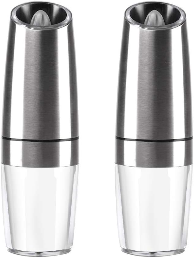 Electric Salt Pepper Grinder, LED Light Stainless Steel Adjustable Grind Coarseness Pepper Mill - 2pcs