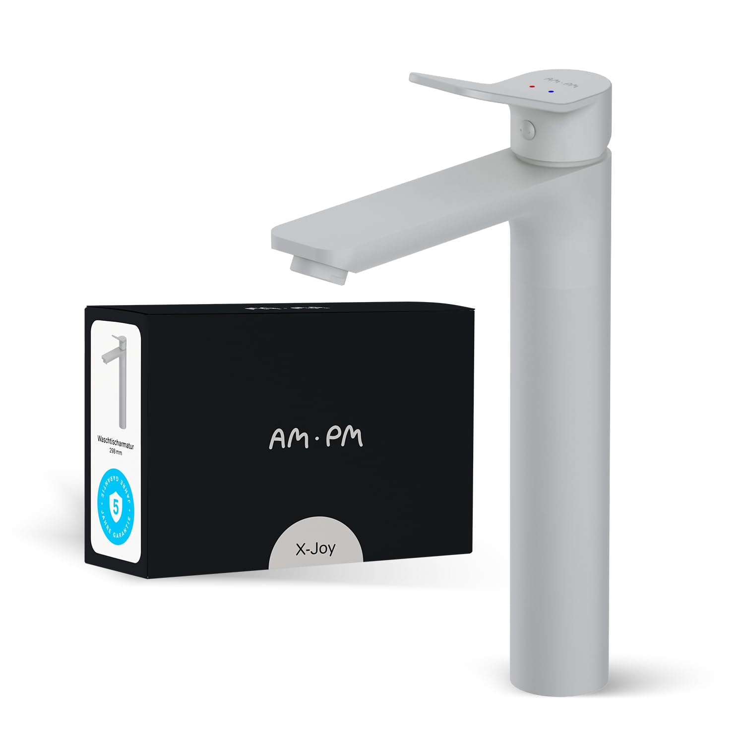 AM.PM X-Joy Washbasin Tap with Single Lever Mixer Tap (High), SoftMotion Ceramic Cartridge, Neoperl Aerator, Scratch-Resistant, Easy to Clean, Durable, Matte White, 231 mm Spout Height, 5 Year