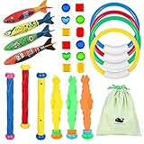 Raise Toy Deluxe Underwater Swimming/Diving Pool Toy Rings(4Pcs),Diving Sticks(3Pcs), Bandits(4Pcs),Aquatic(3Pcs),Under Water Treasures (12Pcs) with Waterproof Storage Bag - Pack of 26