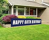 Blue Happy 60th Birthday Banner, Large 60th Birthday Party Sign, 60 Bday Party Supplies Decorations