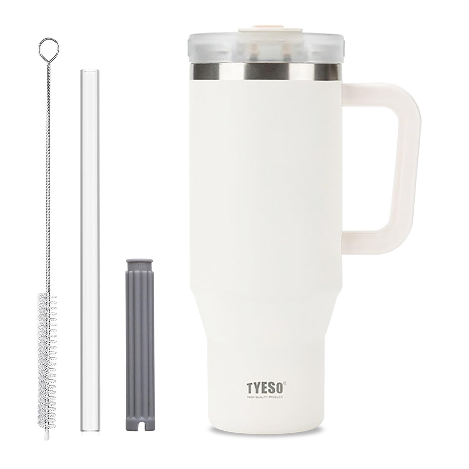 Klaraber Coffee Cup Travel Mug with Handle, 40oz Tumbler with Lockable Lid, Stainless Steel Vacuum Insulated Water Bottle with Straw, Leakproof & Portable Travel Cup for Hot and Cold Drinks (White)