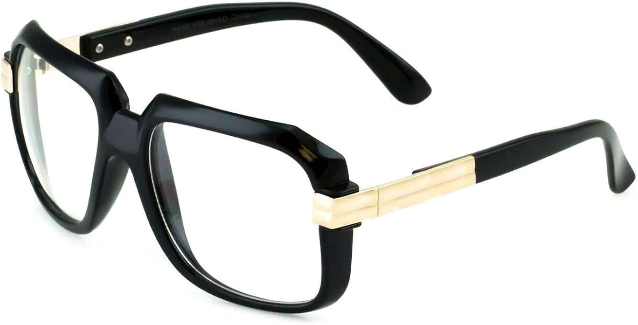Gazelle Emcee Oversized Square Sunglasses w/ Clear Lenses (Black & Gold Frame, Clear