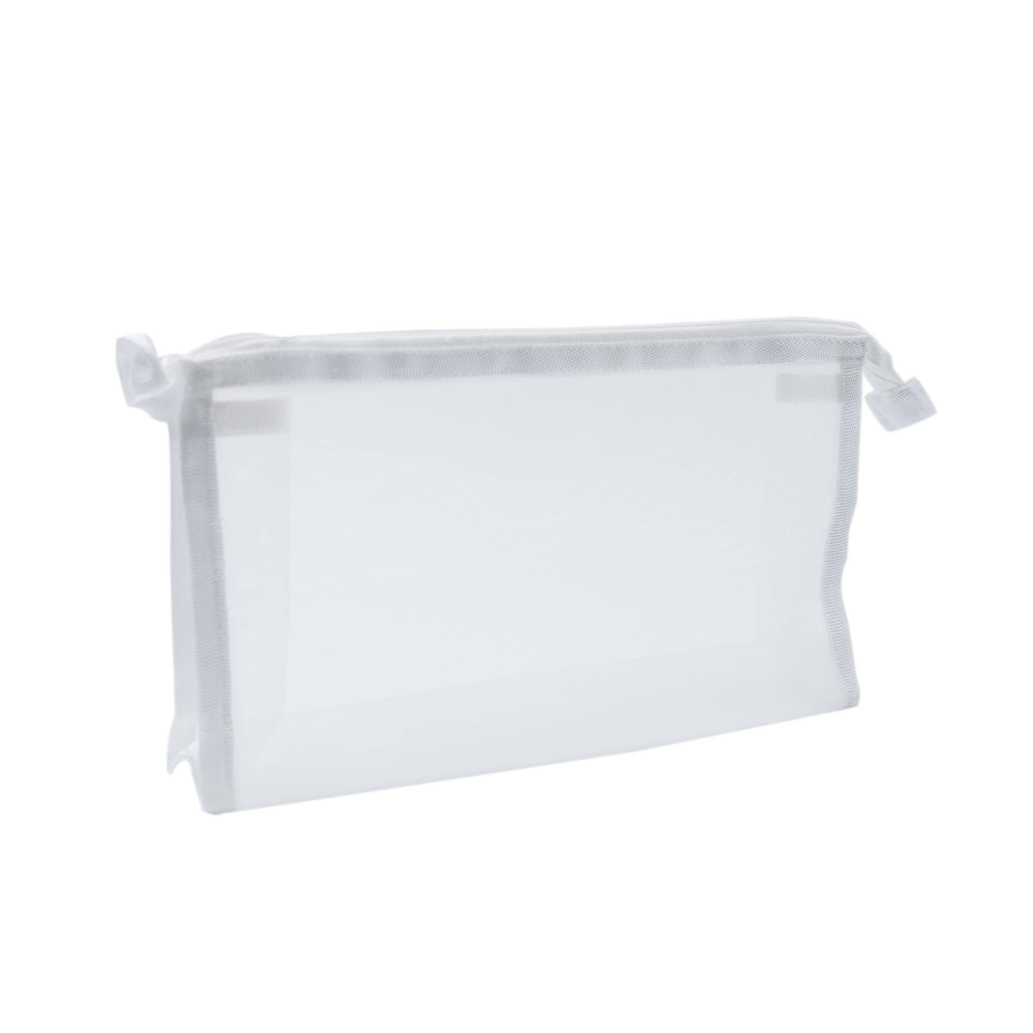 Anzirose Small Travel Toiletry Bag Case Meshy Transparent Pouch with Zipper for Man and Woman (S 9.5x5x2in) (White)
