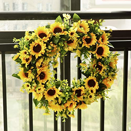 image for Prettyia Artificial Rattan Sunflower Wreath, Flower Wreath for Front D