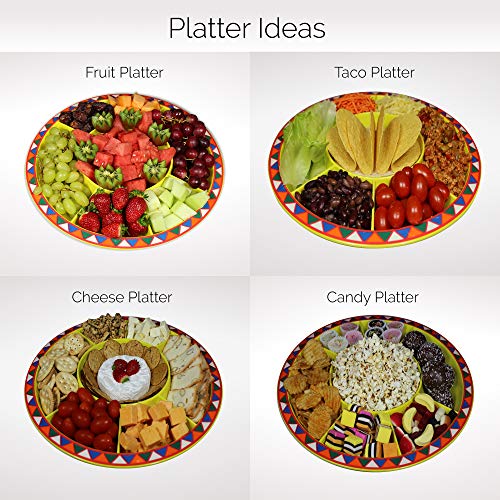 Serving Platter for Parties Large Divided Tray, Plate for Taco Chips and Dip, Snacks with Taco