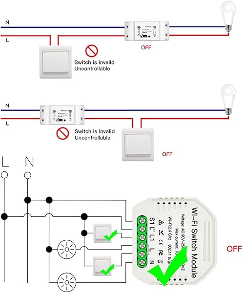 Timetided Mini WiFi Interruptor de luz Inteligente Mdulo de Interruptor de Bricolaje Smart LifeTuya App Control Remoto Funciona con Alexa Echo Google Home 1 2 Way