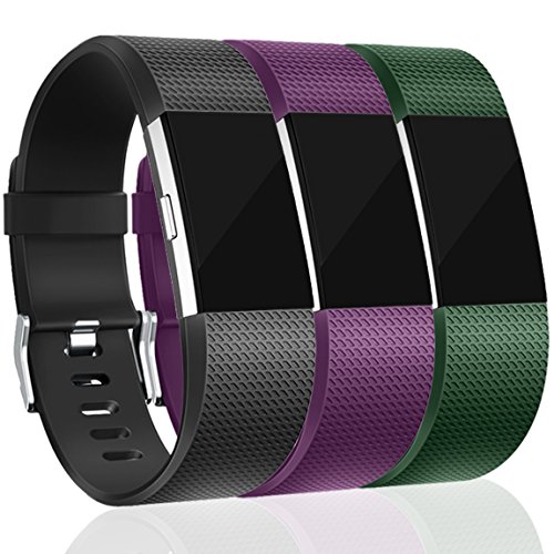 Maledan Bands for Fitbit Charge 2, Black Plum Green, Large