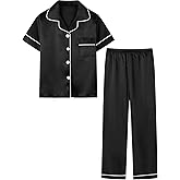 Umeyda Boys Satin Pajamas Set Button Down Sleepwear Loungewear PJS Shorts Sleeve Tops + Pants