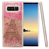 KarenDeals RED Shield Compatible with Samsung Galaxy Note 8 Glitter Case [Eiffel Tower Paris & Rose Gold Stars] Slim Crystal Back Bumper Case [Drop Protection] Quicksand Glitter Flexible Border Case