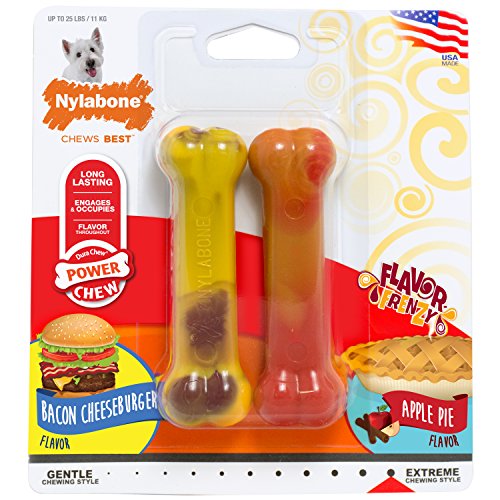 Nylabone Flavor Frenzy Dog Chew Toys, Bacon Cheeseburger and Apple Pie Chew Toys for Small Dogs