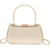 Gold Clutch Purse for Women, Elegant Satin Evening Bag in Champagne Gold, Convertible Handheld Shoulder Crossbody Wedding Party Handbag, Formal Clutch Bag for Bridesmaid Prom Gift