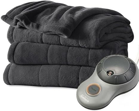 Amazon Com Sunbeam Heated Electric Blanket Channeled Microplush Twin Size Slate Grey Home Kitchen