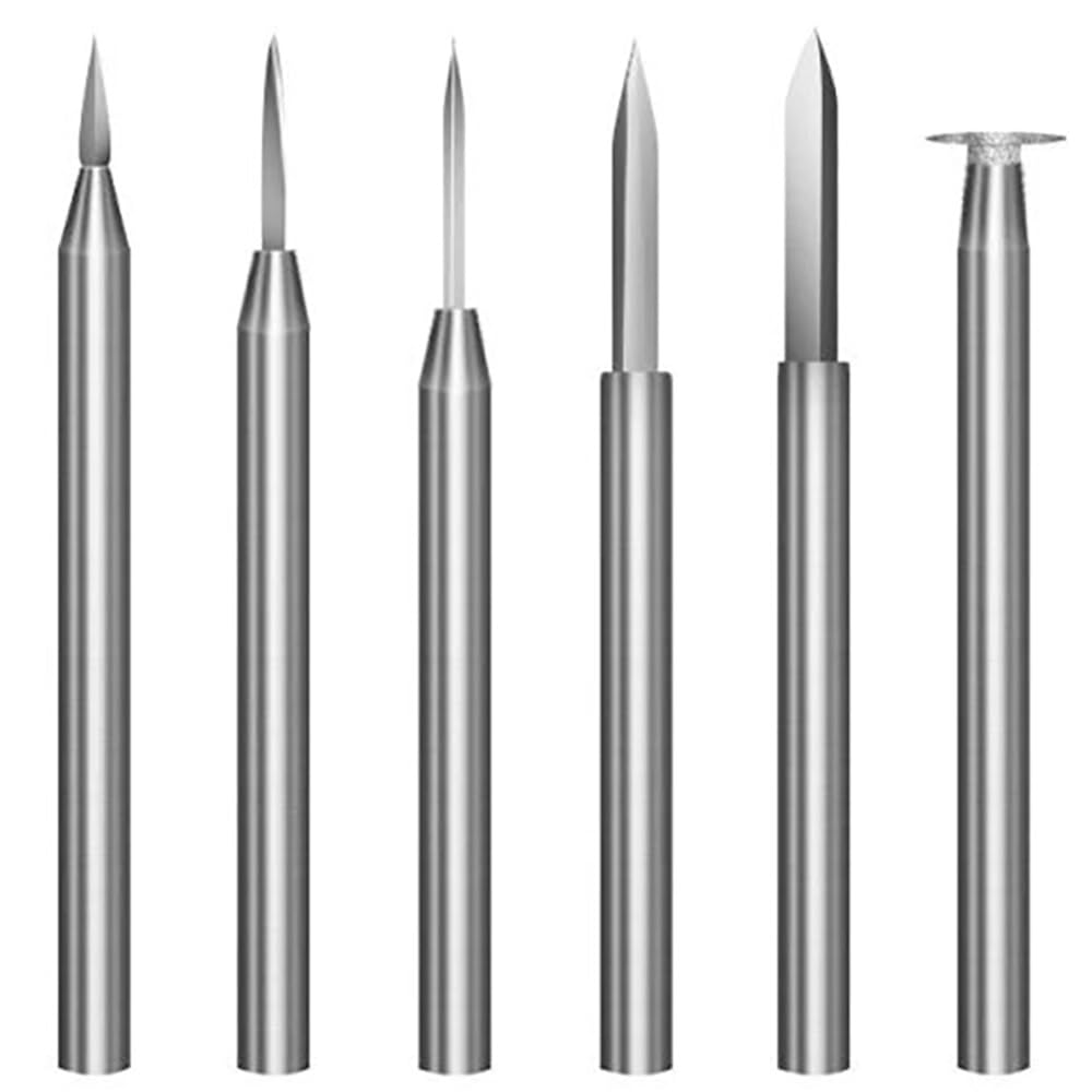 Ekoyeela Wood Carving Drill Bits Set for Dremel Rotary Tool, 6Pcs Engraving Drill Accessories, 3mm Shank, High Speed Steel Material, V-Groove Cut, 2 Flutes