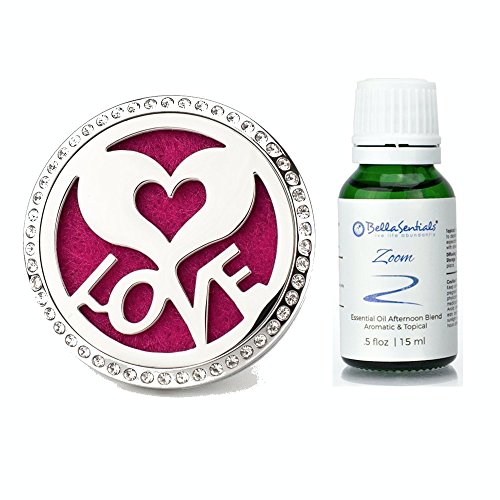 BellaSentials Love Car Diffuser Vent Clip &amp; Zoom Essential Oil Blend - Simply Add Essential Oils To De-stress Or Stay Alert While You Drive, Aromatherapy Air Freshener Locket - Car Charm