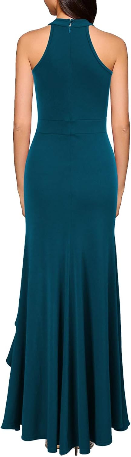 WOOSEA Women's High Neck Split Bodycon Mermaid Evening Cocktail Long Dress: Clothing
