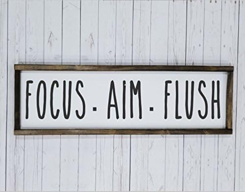 Focus. Aim. Flush, Farmhouse sign, rustic decor, fixer upper style, funny bathroom humor decor art, kid or master bathroom, ready aim fire