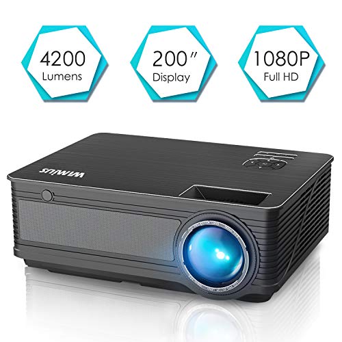 Projector, WiMiUS P18 Upgraded 4200 Lumens LED Projector Support 1080P 200″ Display 50,000H LED Compatible with Amazon Fire TV Stick Laptop iPhone Android Phone Xbox Via HDMI USB VGA AV Black