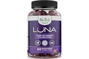 Nested Naturals Luna Sleep Gummies - Non-Habit Forming Melatonin Gummies 3mg with L-Theanine, Valerian Root, GABA, and Lemon Balm - Sleep Gummies for Adults - Mixed Berry, 60 Vegan Gummies