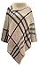 Women's Checked Knitted Winter Poncho Red Band Wrap Shawl Cape