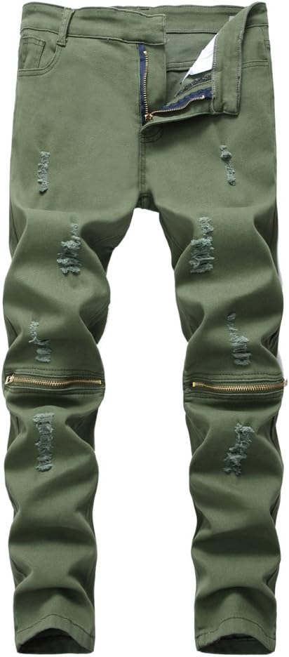 FREDD MARSHALLBoy's Slim Fit Skinny Ripped Distressed Zipper Jeans Pants with Holes