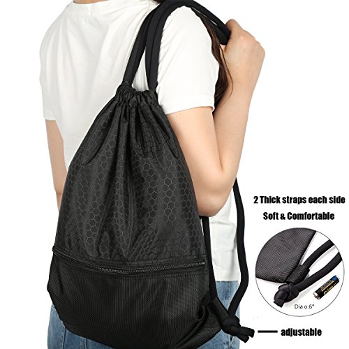 Double Sturdy Green Drawstring Bag With Pockets Waterproof | For Gym Sports & Workout Gear | Large Capacity String Backpack | 8 Colors