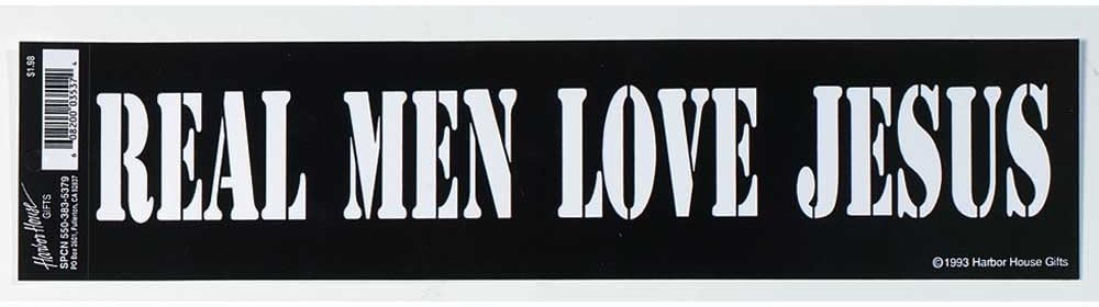 Real Men Love Jesus Black 13 x 3 Inch Mylar Adhesive Car Bumper Stickers Set of 6