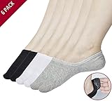 Womens No Show Socks, Low Cut Flat Boat Liner Non Slip Short Cotton Socks 6 Pair Black+Grey+White