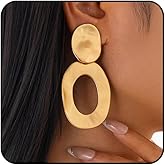 ROSASUENO Chunky Golden Layered Statement Dangle Drop Earrings Exaggerated Geometric Elliptical Circle Earrings