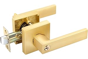 EHOMEWARE 1 Pack Door Lever Lock Gold Front/Exterior Door Handle Set Keyed Alike/Combo Keys, Heavy Duty Left/Right Handing Exterior Door Handle, Entry Door Handle Set