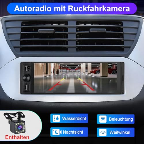 1 DIN Radio Compatible with Wireless CarPlay & Android Car, Car Radio 1Din with 6.28 Inch HD Screen, Navi, Bluetooth, AM/FM/RDS, TF, AUX, SWC