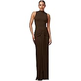 JUMISEE Women's Sexy High Neck Long Sleeve Maxi Dress Elegant Tie Waist Bodycon Long Dress Cocktail Party Dress
