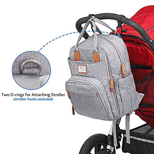 Diaper Bag Backpack, Large Capacity Unisex Nappy Changing Bags for Boys and Girls Waterproof Multifunction Travel Back Pack for Mom and Dad, Gray