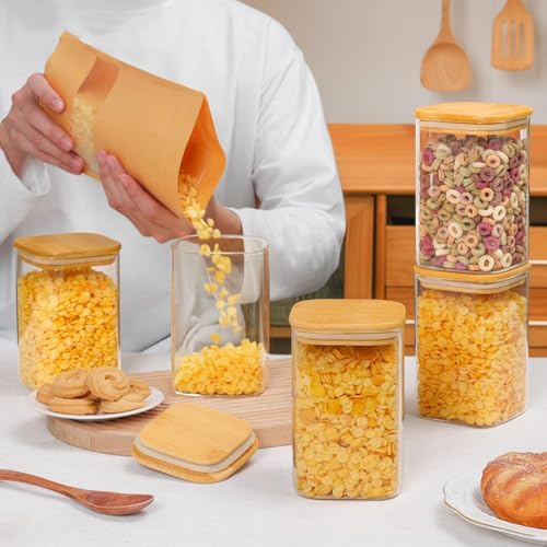 Beauenty Minimalist Square Glass Storage Containers with Lids, 12 Piece, 750ML, Pantry Organizers and Storage, Cereals, Cookies, Snacks, Nuts, Oats, Candy, Bath Salts, Spices, Sugar, Coffee