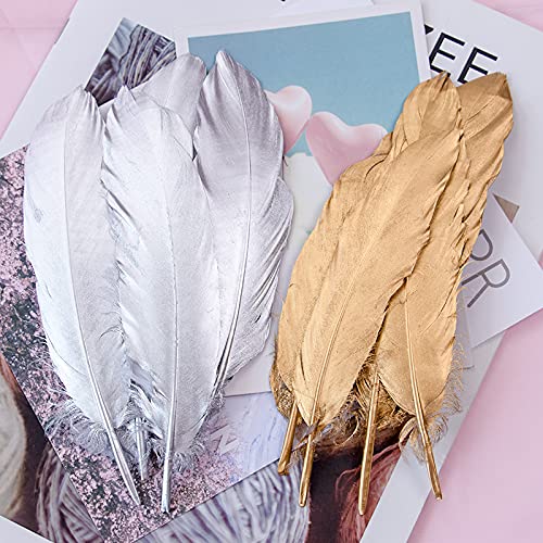 Fearafts Large Goose Swan Feathers Value Pack - DIY for Kids' Arts and Crafts, Projects, Dress-Up Home Wedding Decorations and More,(Pack of 50) (4.8-7.2 Inch) (Gold&Silver Mix)