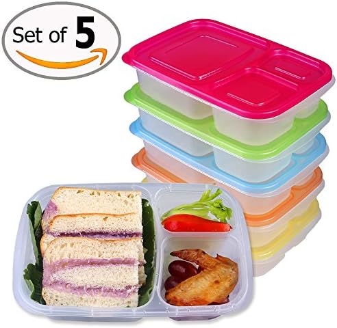 32 oz Lunch Containers 3 Compartment, 5 Packs BPA Free Meal Prep Containers Portion Control, Kids Lunch Boxes, Food Storage Bento Boxes with Lids, Microwave/Dishwasher/Freezer Safe &amp; 21 Days Fix