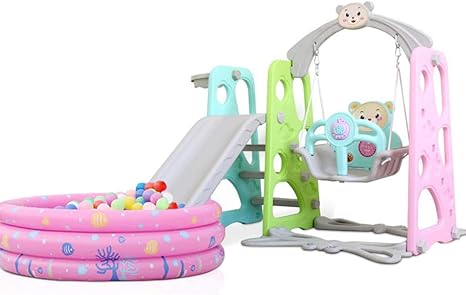 Amazon Com Toddler Climber And Swing Set 6 In 1 Kids Indoor Outdoor Slide Swing Playset W Basketball Hoop Football Gate Baseball Bat Easy Climb Stairs For Infant Playground Games From Us Multicolour 1