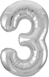 Unique Silver Number 3 Shaped Large Foil Balloon 86cm – 1 Piece