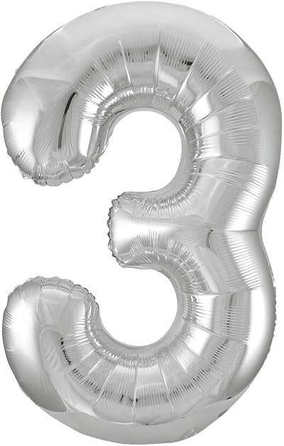 Unique Silver Number 3 Shaped Large Foil Balloon 86cm – 1 Piece