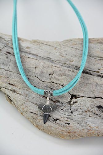 Lemon Shark Tooth Blue Faux Suede Choker Necklace