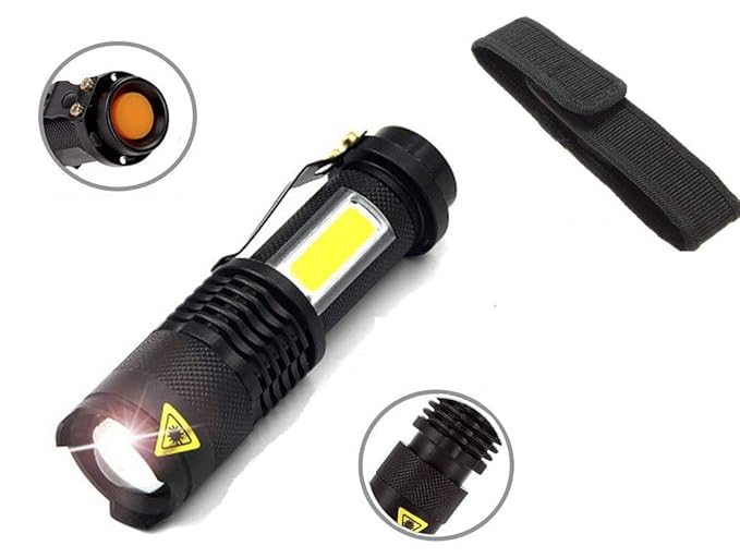 THINK3 New Version CREE Q5 Torch Ultra Bright 7w 300 Lumens 4 Modes Handheld Adjustable Focus with COB Light
