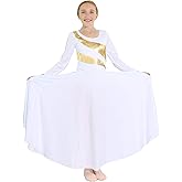 Danzcue Girls Metallic Worship Dance Dress, Metallic Bicolor Full Length Praise Dance Dress