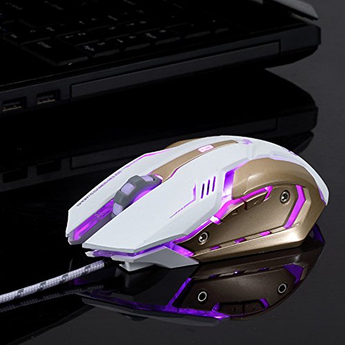 Wired Gaming Mouse for PC Laptop Mac, 3500 DPI 6 Buttons Custom Macros USB Alternately Change Light (White)