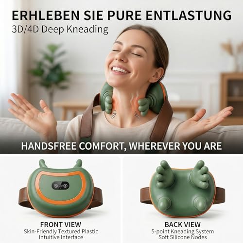 4D Neck Massager Cordless Neck and Cervical Electric Back Massager with Muscle Kneading Massage Pillow for Neck, Waist, Legs and Body, 3 Level Modes