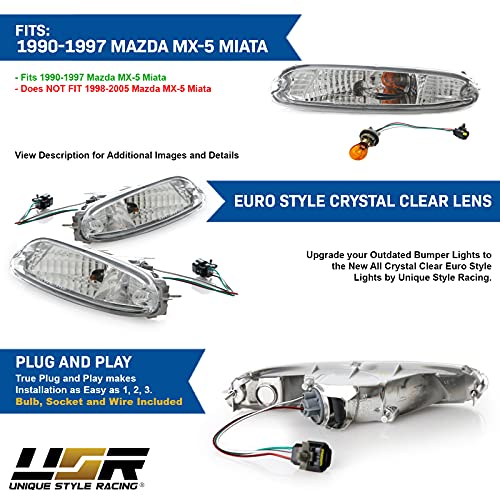 DEPO Clear Lens Front Bumper Turn Signal Lights with Amber Bulbs Compatible with 19901997 Mazda