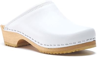 white wooden clogs