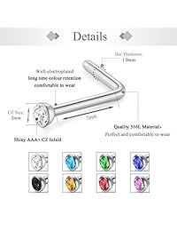 Zolure 16   30 piercings para nariz, calibre 18, en forma de L, falso piercing de acero inoxidable