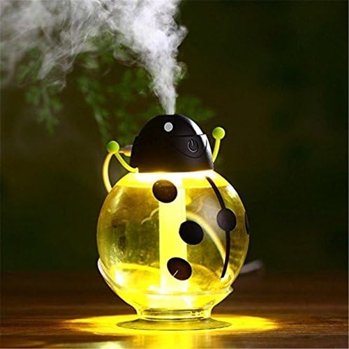 FollowFar Air Humidifier Cool Mist Humidifier Beetle Cartoon Shape 360 Degree Rotating Mini USB Humidifier for Car Office Home Desktop Water Supply Atomizer LED Light (Yellow)